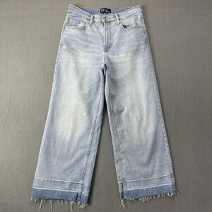 GAP Denim High Rise Wide Leg Crop Jeans 10/30R Light Wash Raw Hem Frayed Edge